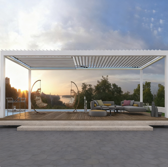 Smart Garden Construct - ศาลาเพอร์โกลาอะลูมิเนียมแบบเวเนเชียน, ศาลาห้องอาบแดดอัจฉริยะระบบไฟฟ้า, ที่บังแดดสำหรับสวนระเบียงโรงแรม, ที่พักพิงกลางแจ้งกันฝน