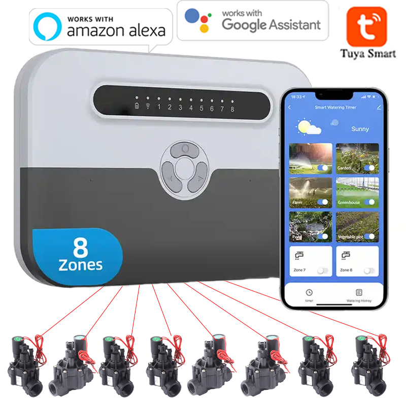 Smart Garden Watering Can - ตัวควบคุมสปริงเกอร์อัจฉริยะในอาคารแบบ WiFi 8 สถานี และระบบวาล์วโซลินอยด์สำหรับการชลประทาน ควบคุมระยะไกลผ่านโทรศัพท์